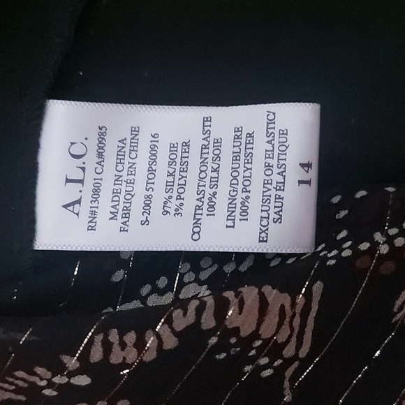 A.L.C. Mac Crinkle Silk Chiffon Floral V-Neck Top Sheer Sleeve Gold Size 14 - Picture 7 of 9